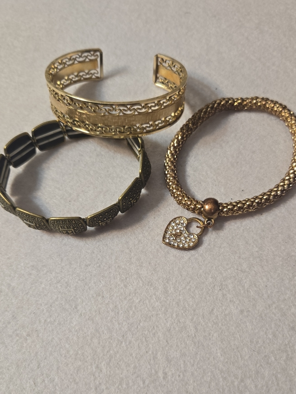 Set Of 3 Gold-Tone Heart Charm Bracelets for Women